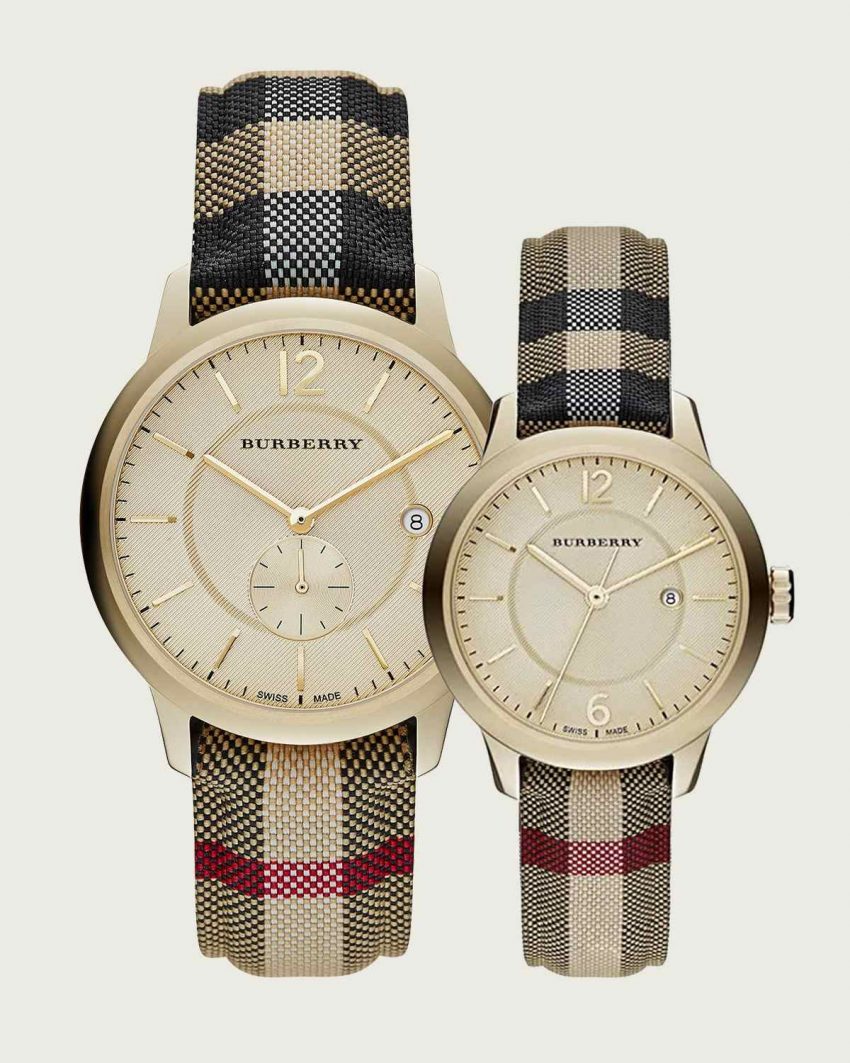 Đồng hồ đôi Burberry mạ vàng BU10001-BU10104 chính hãng
