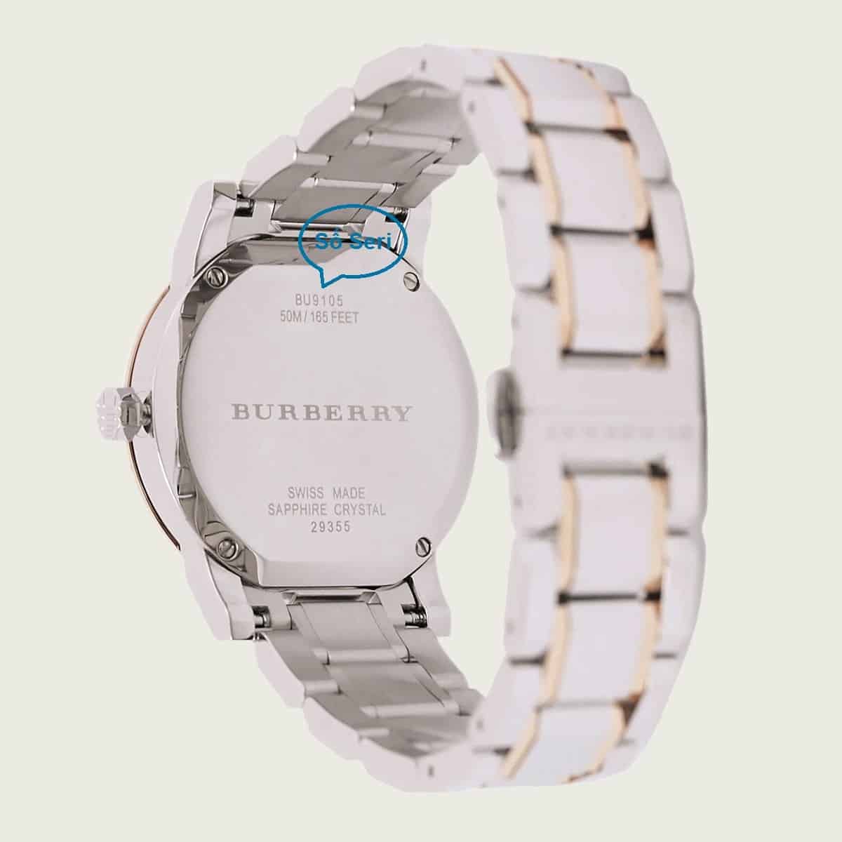 Xem số seri trên đồng hồ Burberry chính hãng.
