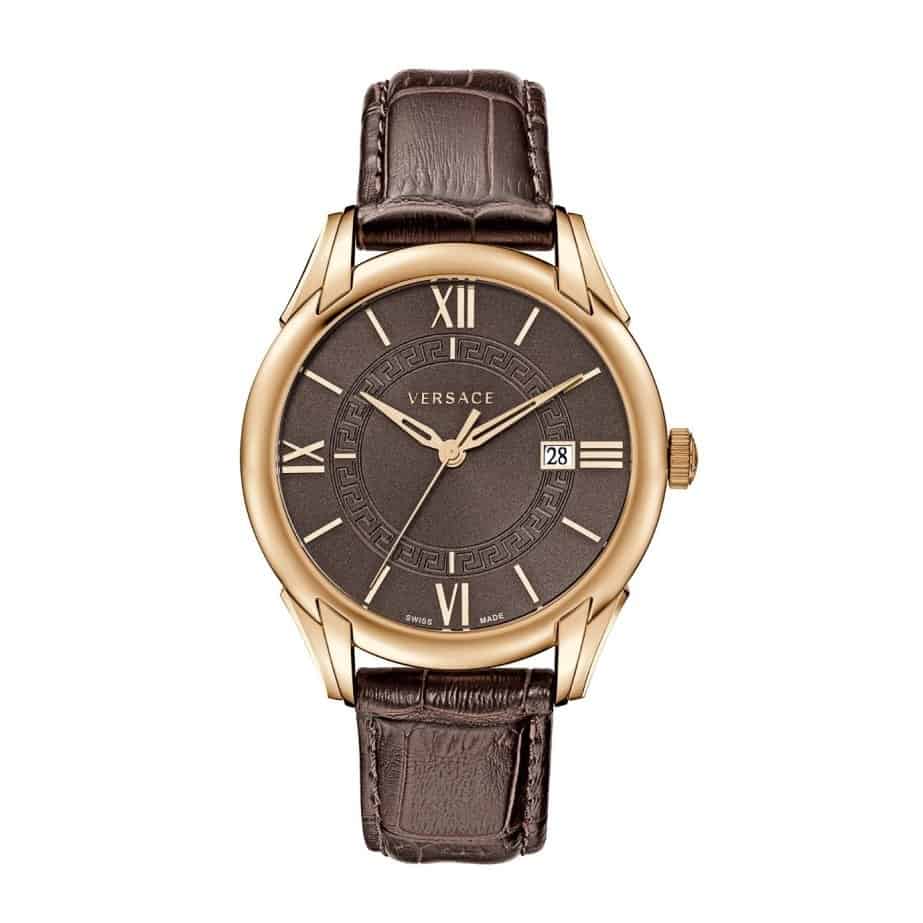 Đồng hồ nam Versace Apollo Brown Dial Leather Strap thiết kế cổ điển.